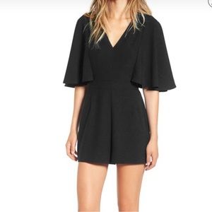 Leith Black Cape Sleeve Romper V Neck XS